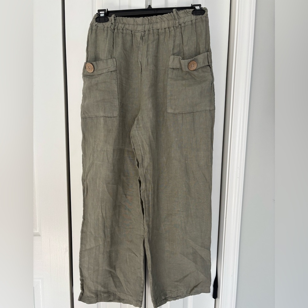 Casual Linen Pants - Olive Green